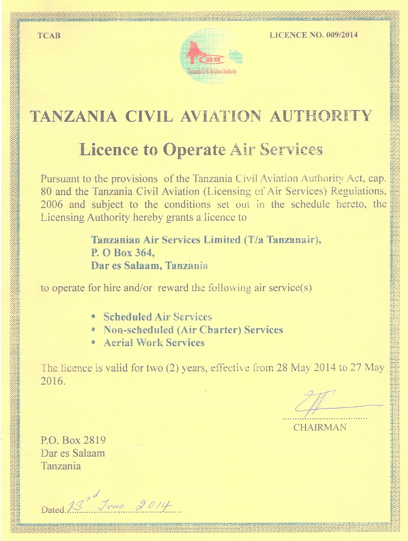 Tanzanair Certification